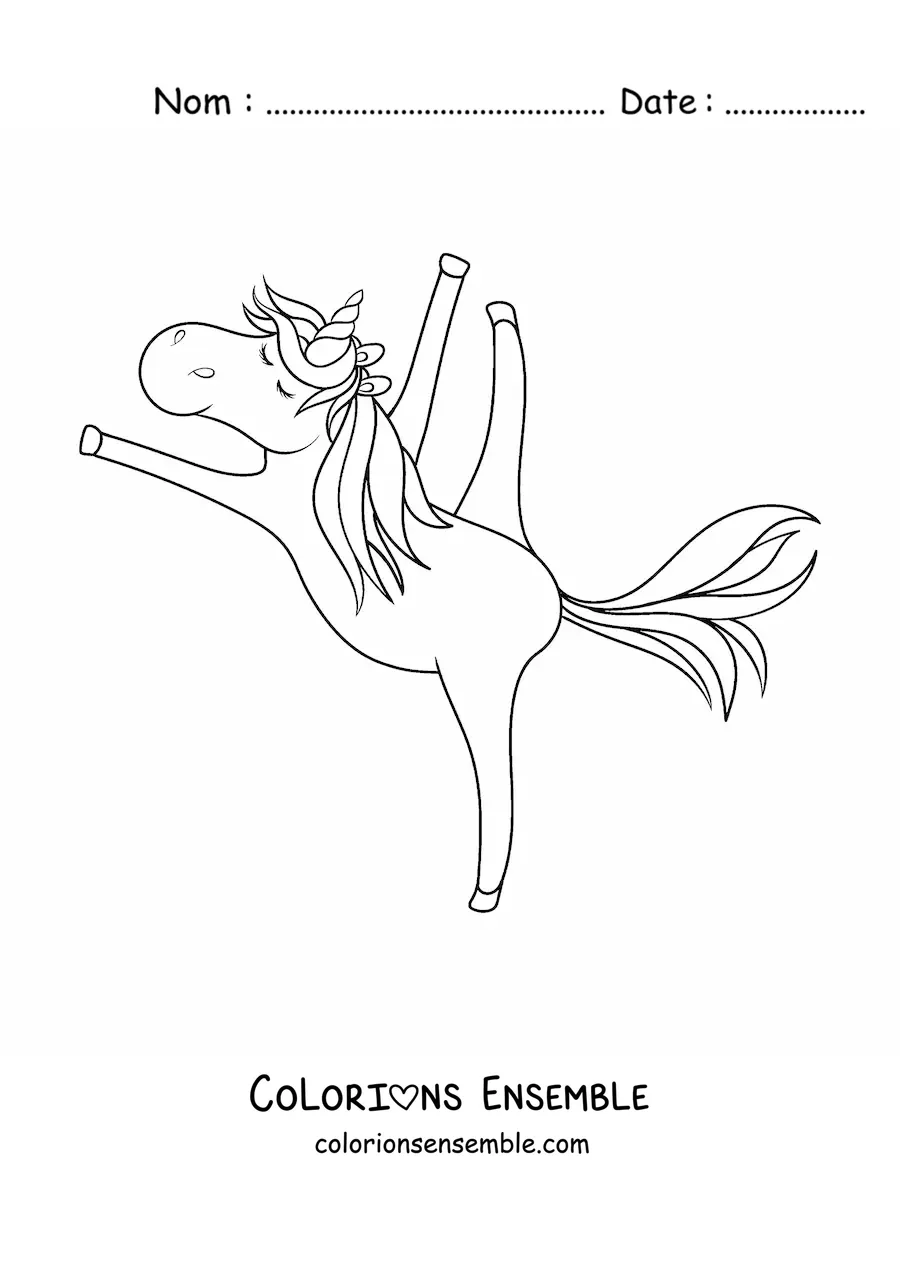 Image à colorier d'une licorne gymnaste animée