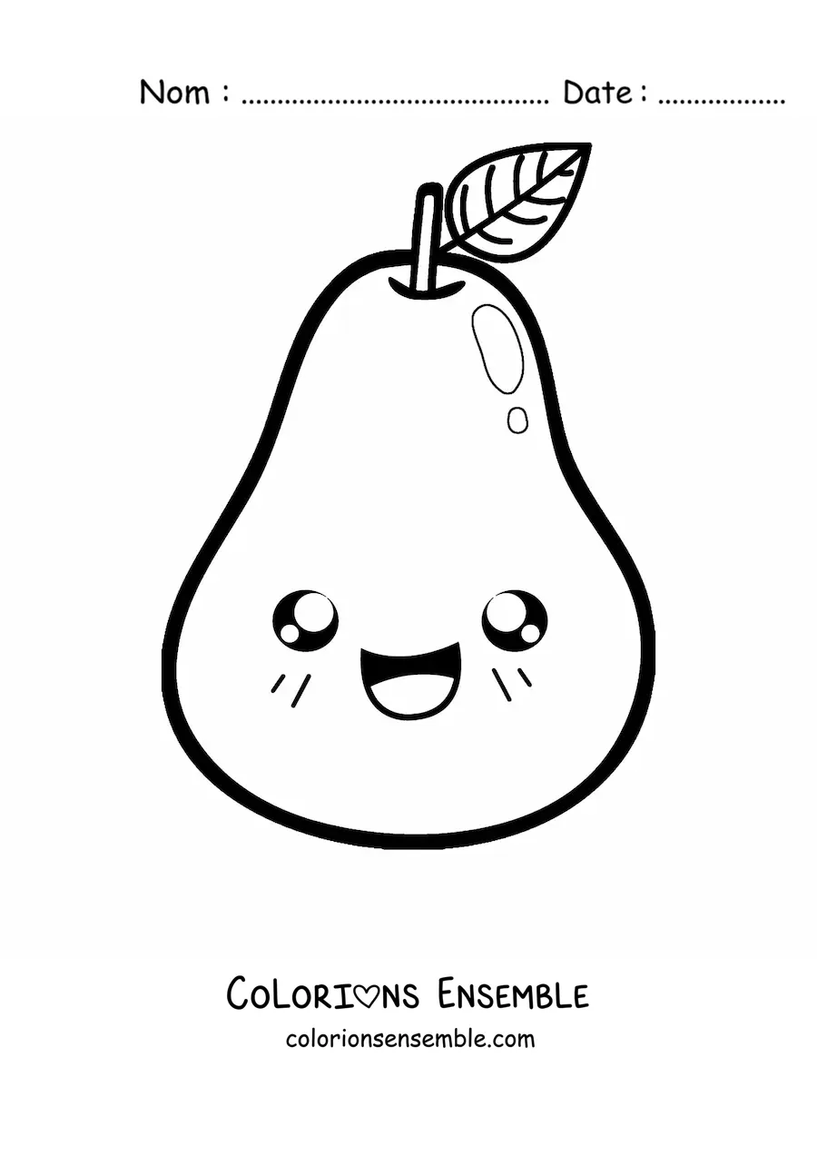 Coloriage d'une poire kawaii souriante