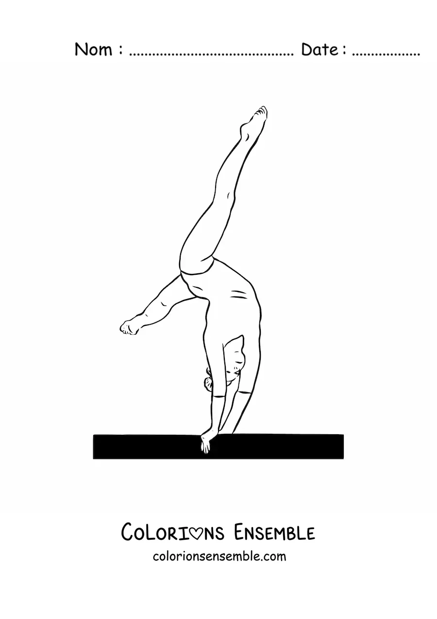 Image à colorier d'une fille gymnaste faisant des exercices sur le cheval d'arçons