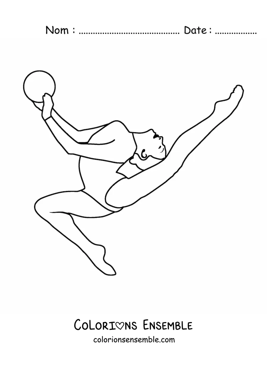 Image à colorier d'une athlète pratiquant la gymnastique rythmique avec un ballon