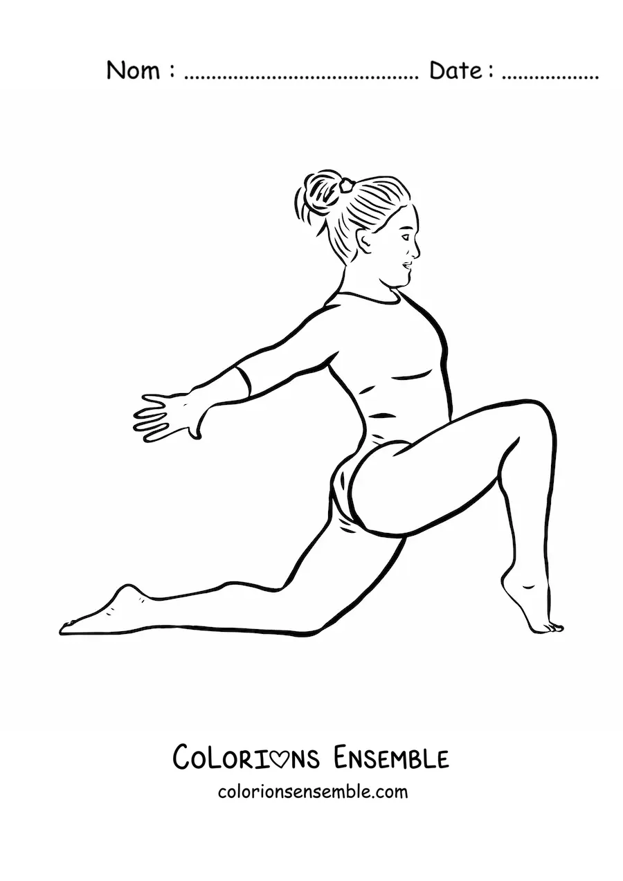 Image à colorier d'une fille faisant des pirouettes de gymnastique artistique