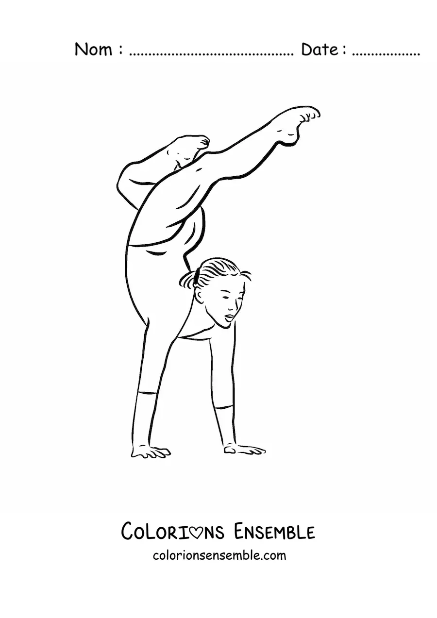 Image à colorier d'une gymnaste dans une position de gymnastique artistique féminine
