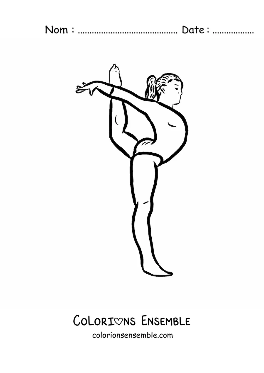 Image à colorier d'une gymnaste réalisant un mouvement de gymnastique artistique féminine