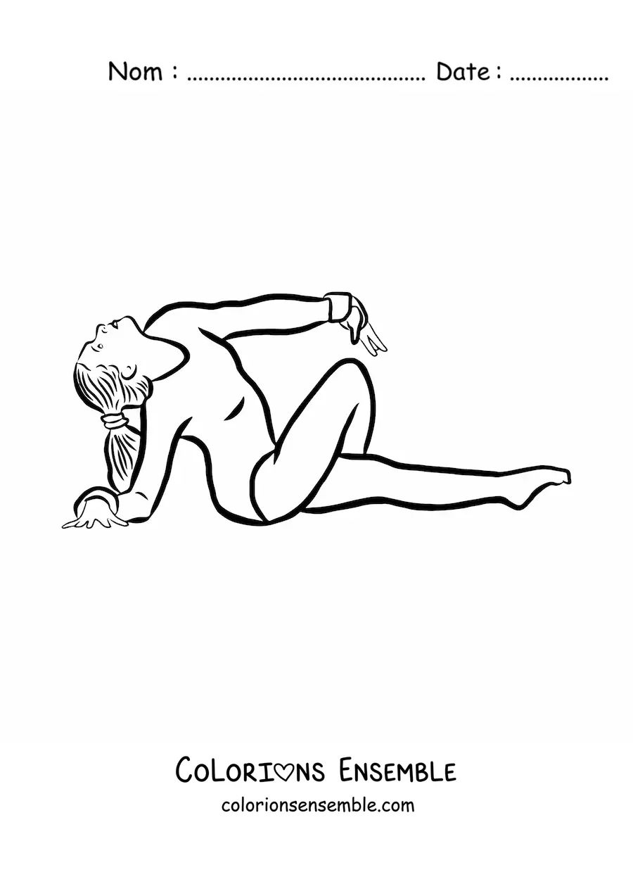 Image à colorier d'une femme faisant de la gymnastique rythmique