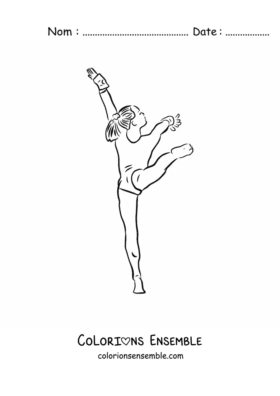 Image à colorier d'une femme faisant de la gymnastique sportive