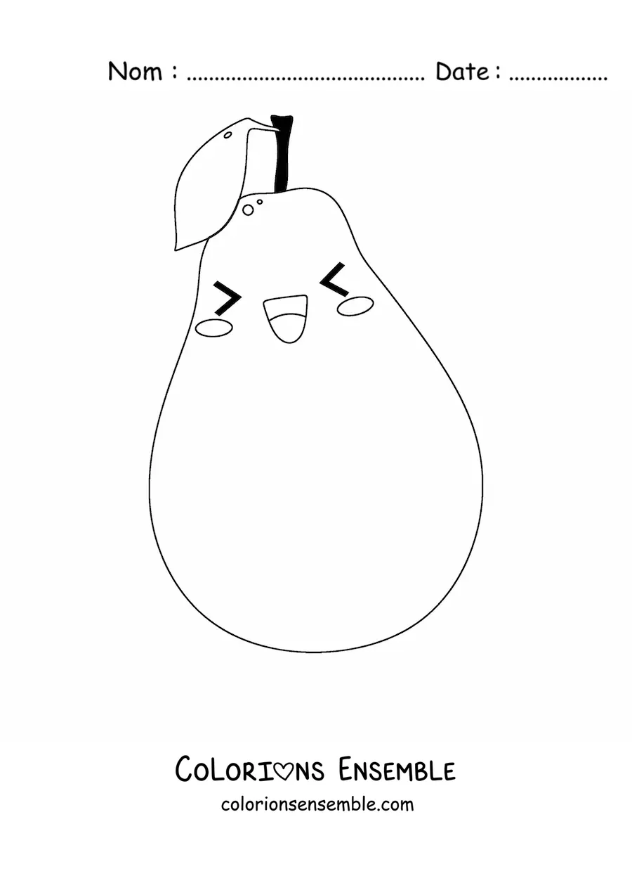 Coloriage d'une poire kawaii de dessin animé, les yeux fermés