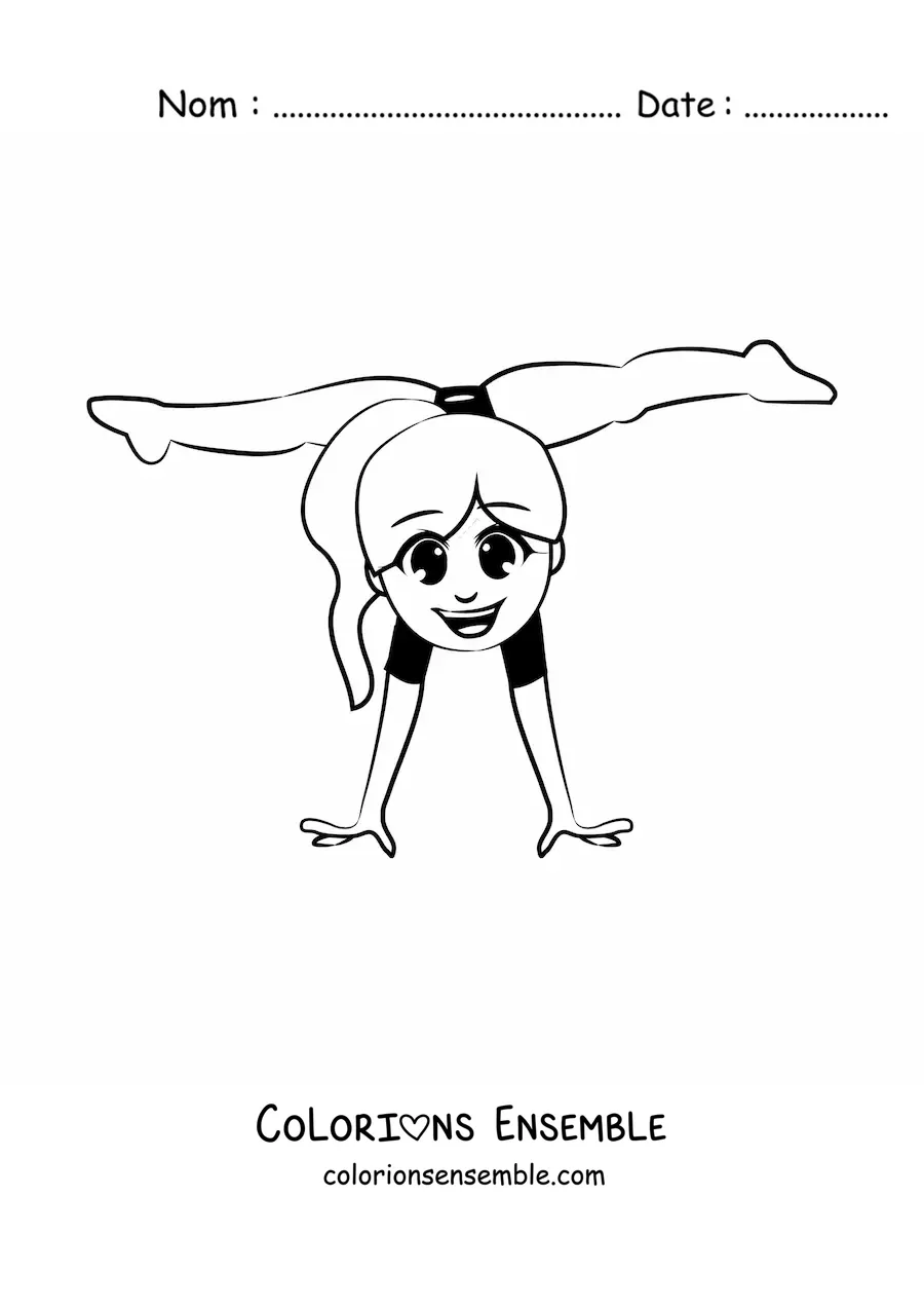 Image à colorier d'une fille faisant de la gymnastique