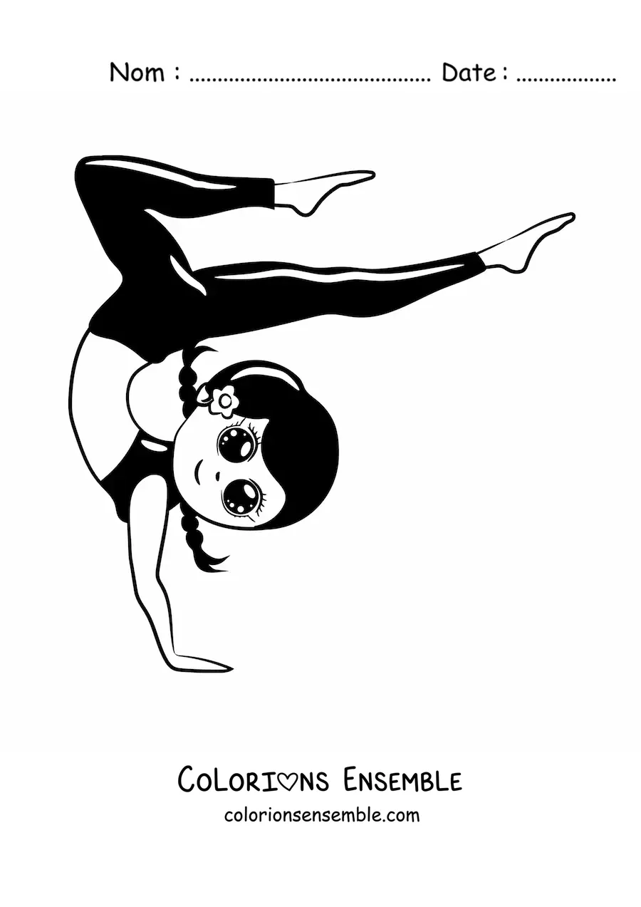 Image à colorier d'une fille faisant une pose de gymnastique rythmique