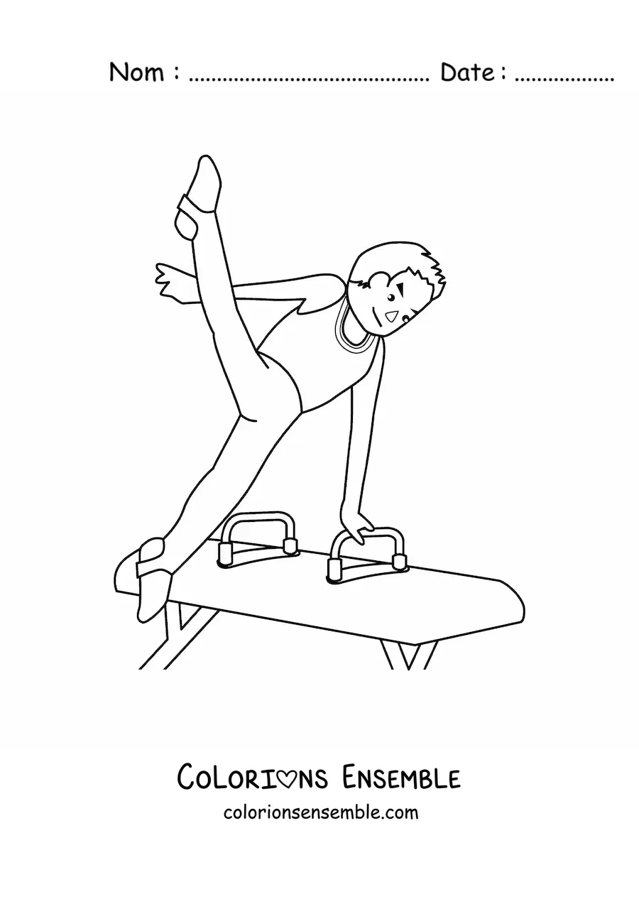 Image à colorier d'un athlète de gymnastique masculine sur le cheval d'arçons