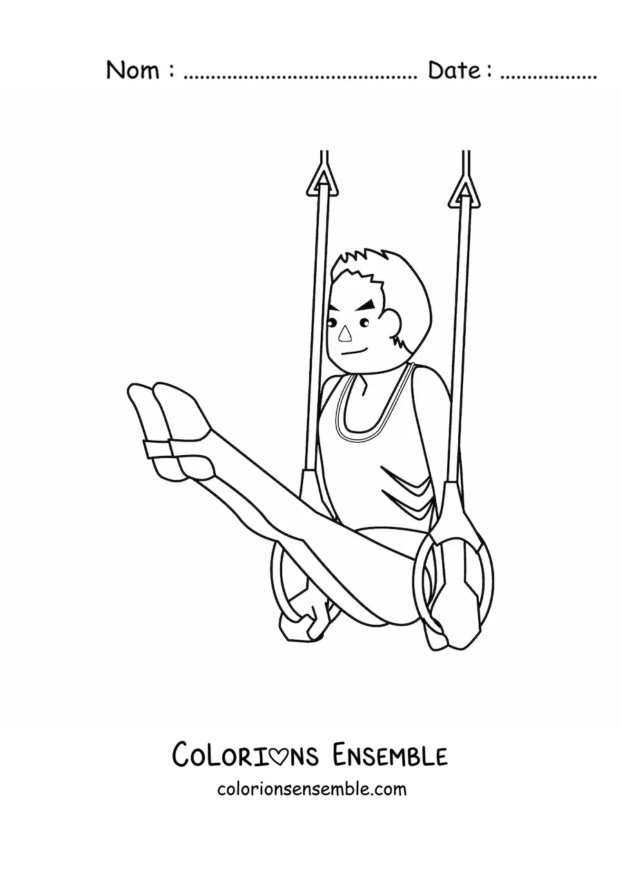 Image à colorier d'un athlète faisant de la gymnastique masculine aux anneaux