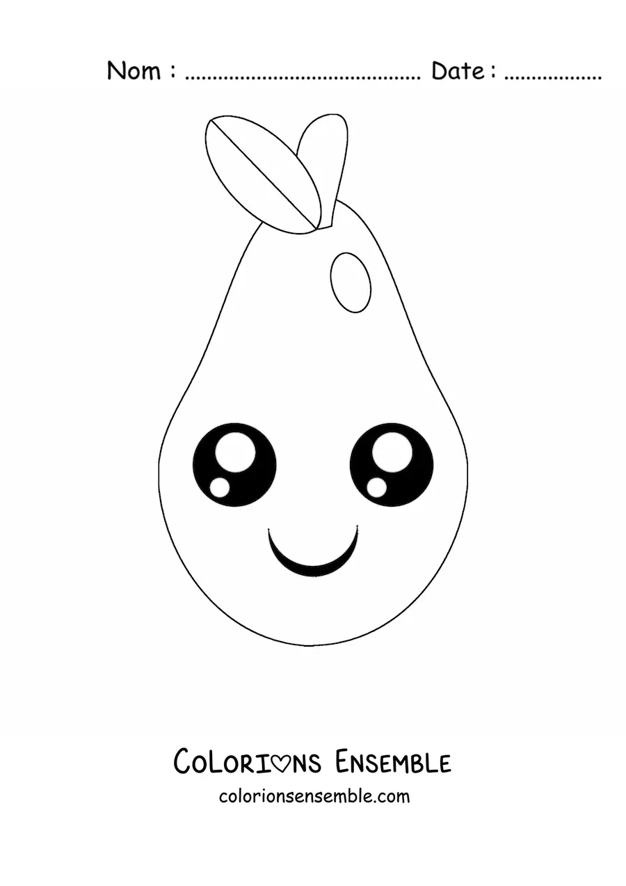 Image à colorier d’une poire kawaii animée aux grands yeux