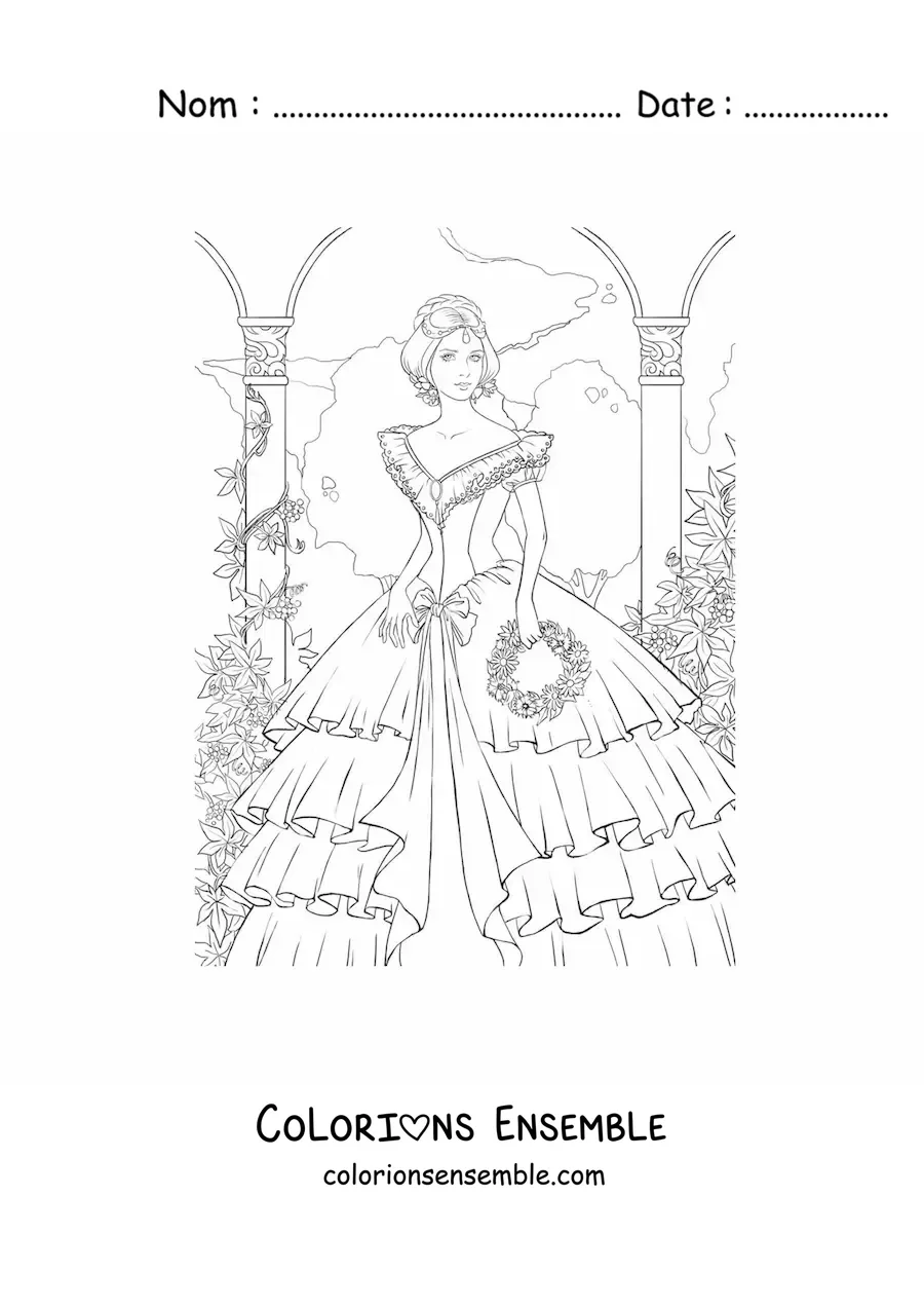 Image à colorier d'une dame portant une robe