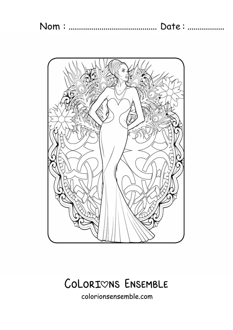 Image à colorier d'une femme portant une robe style sirène