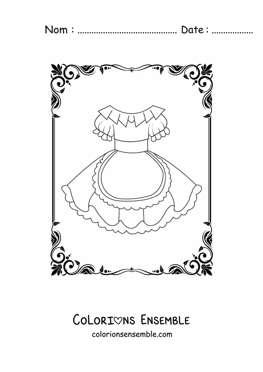 Image à colorier d'une robe d'uniforme de soubrette