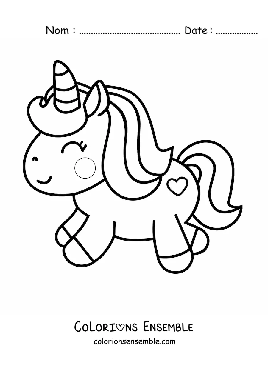 Image à colorier d’une licorne kawaii