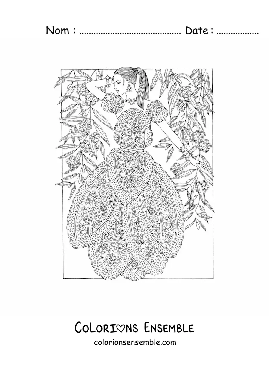 Image à colorier d'un mannequin et d'une robe à mandalas