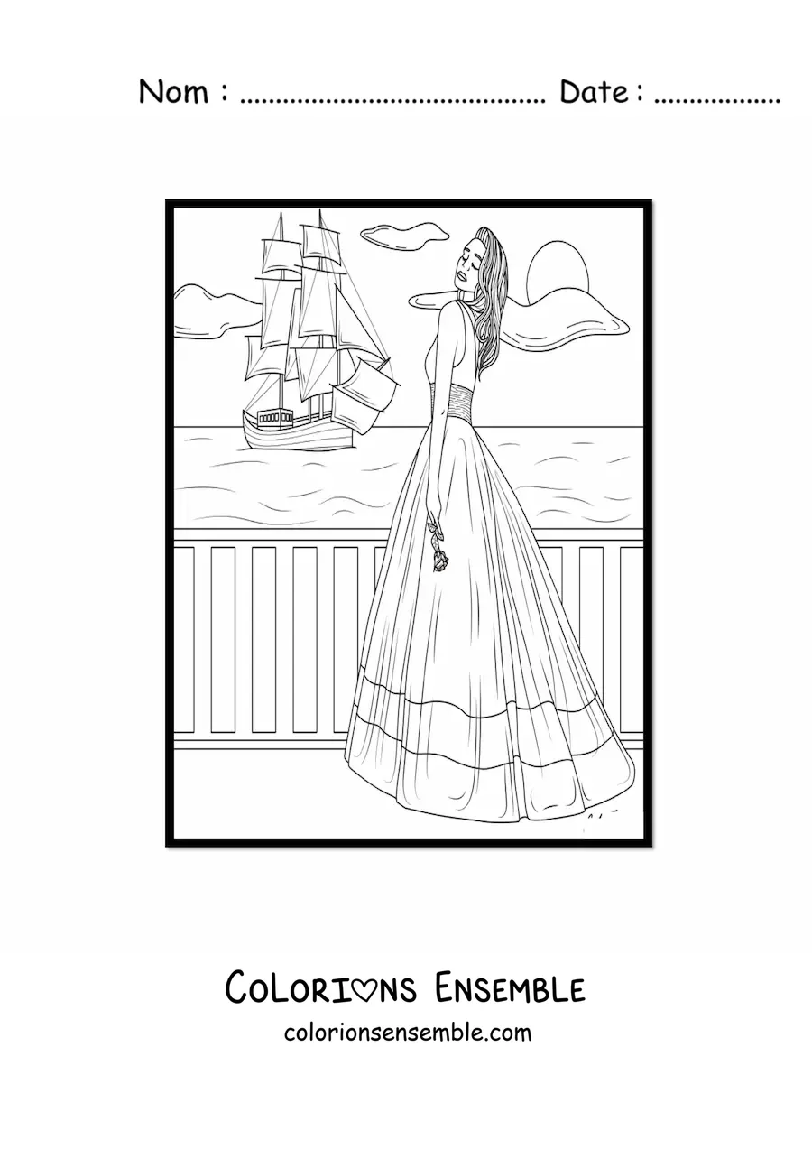 Image à colorier d'un mannequin portant une robe d'été