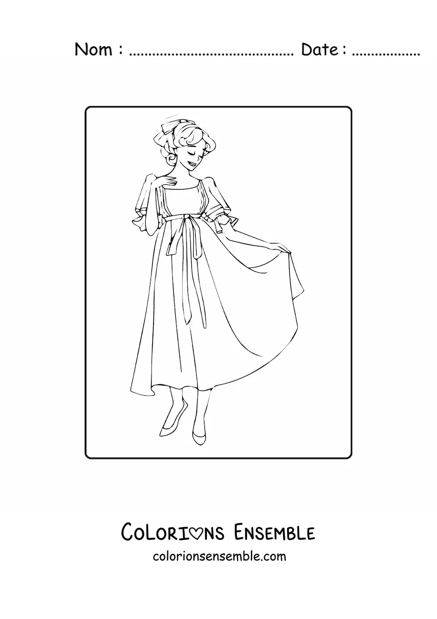 Image à colorier d'une fille portant une robe simple