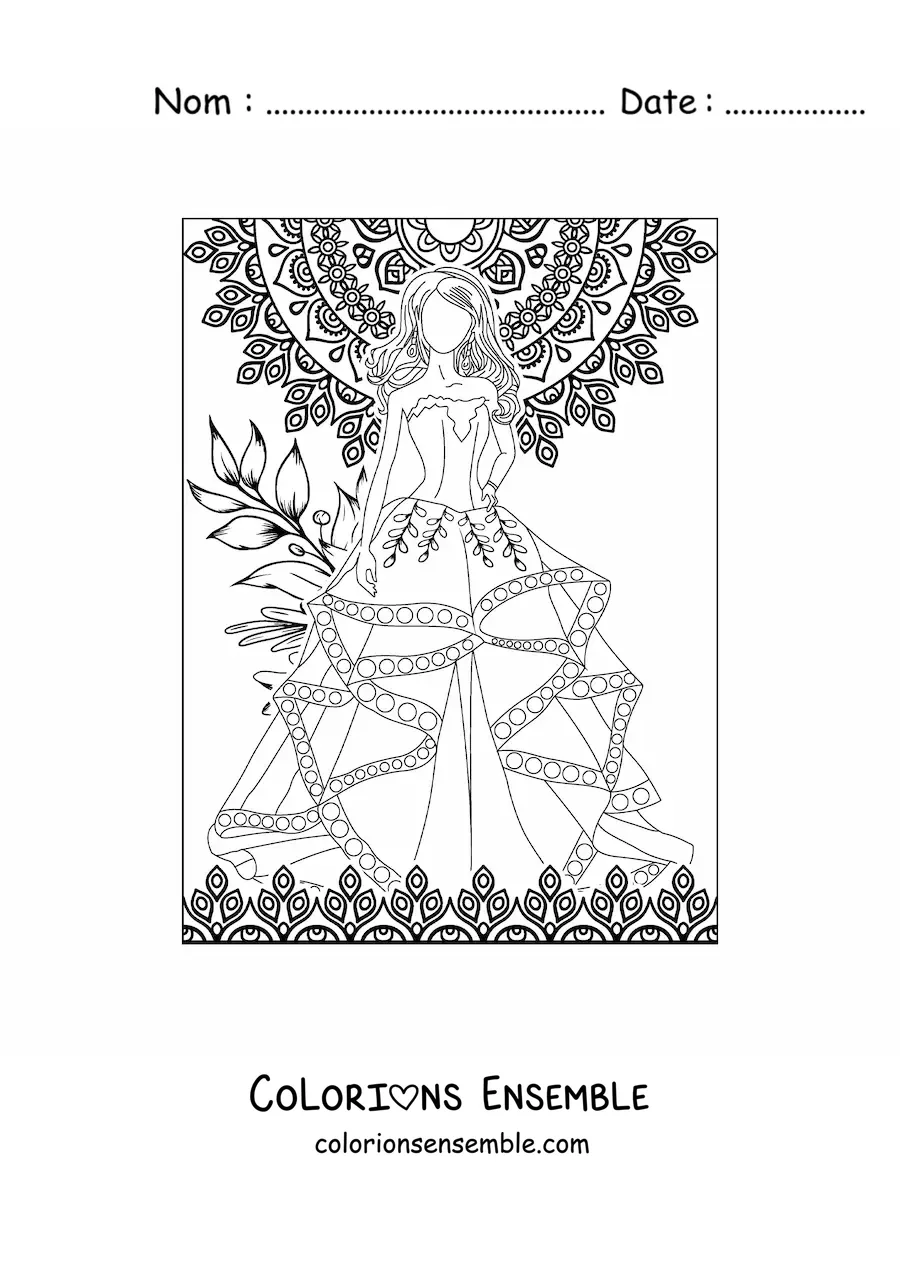 Image à colorier d'une robe de mariée