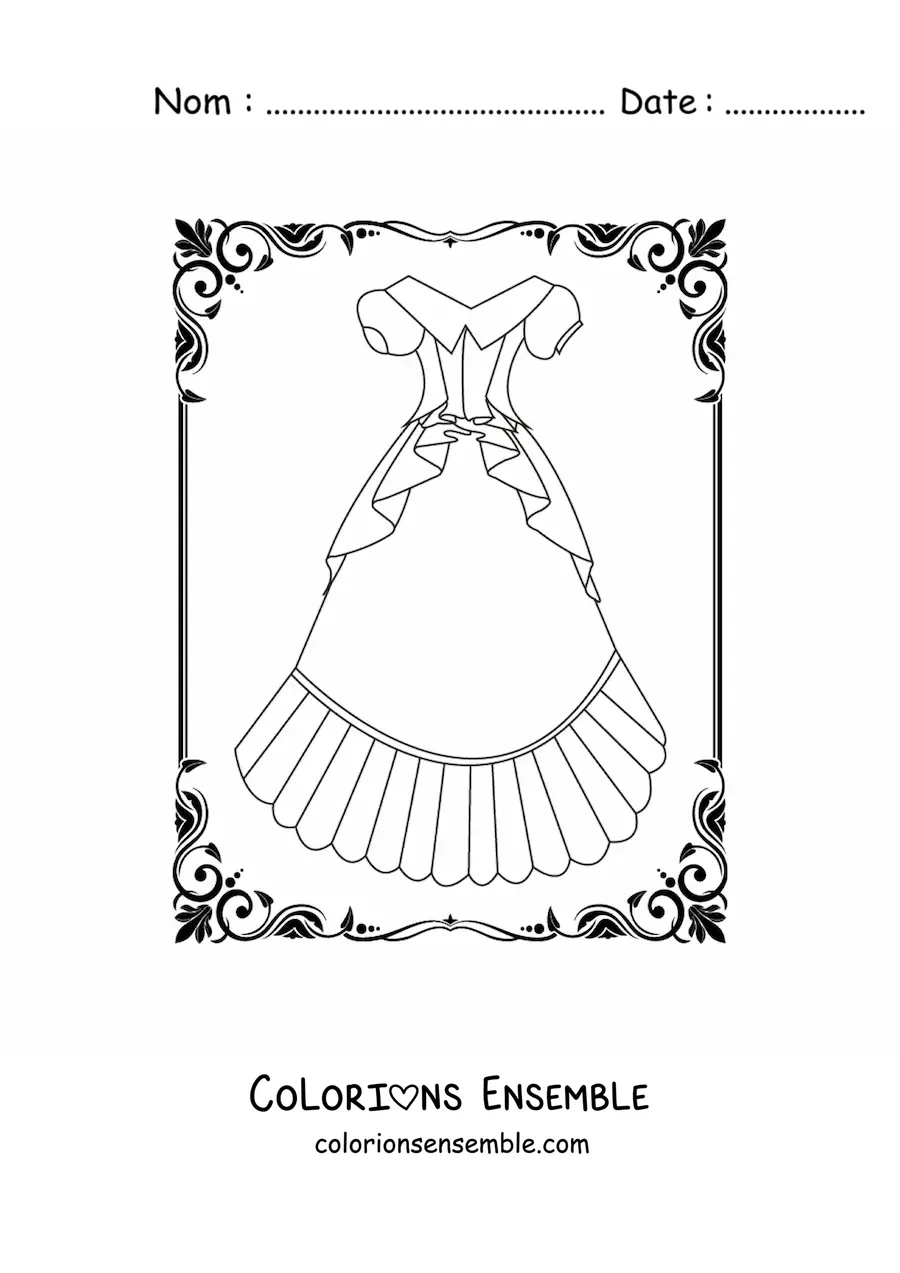 Image à colorier d'une robe simple de style princesse