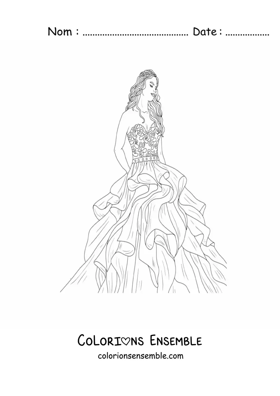 Image à colorier d'un mannequin portant une robe de style princesse