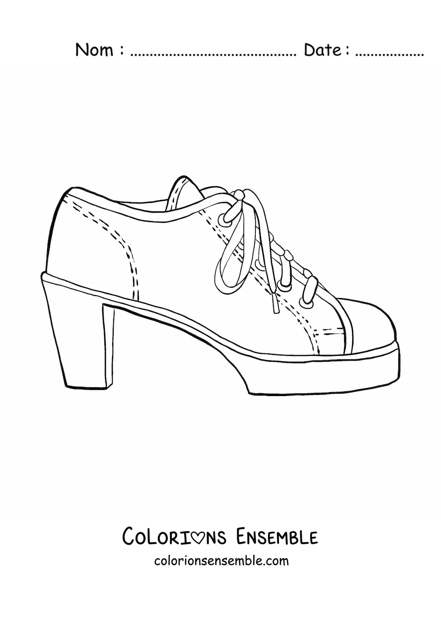 Image à colorier d'une chaussure à talon ornée de tresses