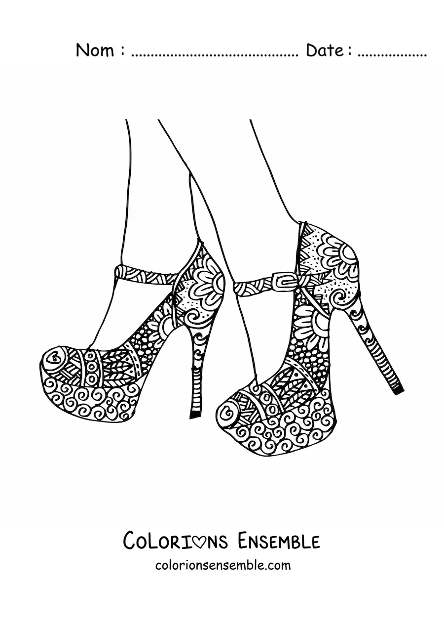 Image à colorier d'un mandala en forme de chaussure à talon