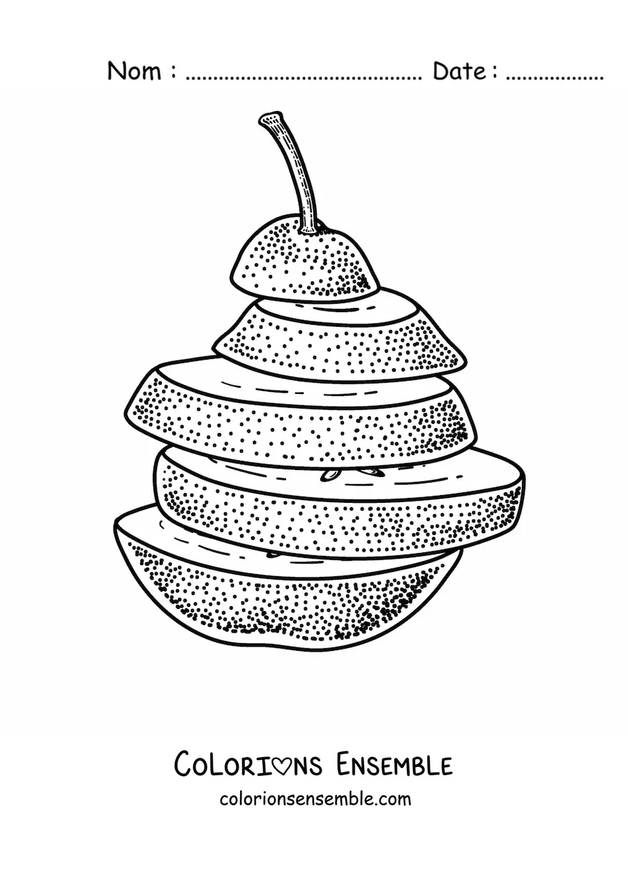 Coloriage d'une poire coupée en tranches