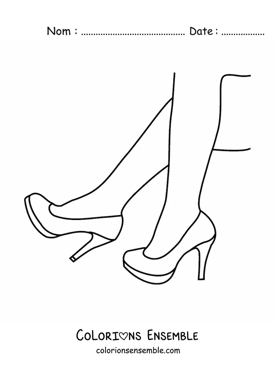 Image à colorier d'une paire de pieds chaussés de talons