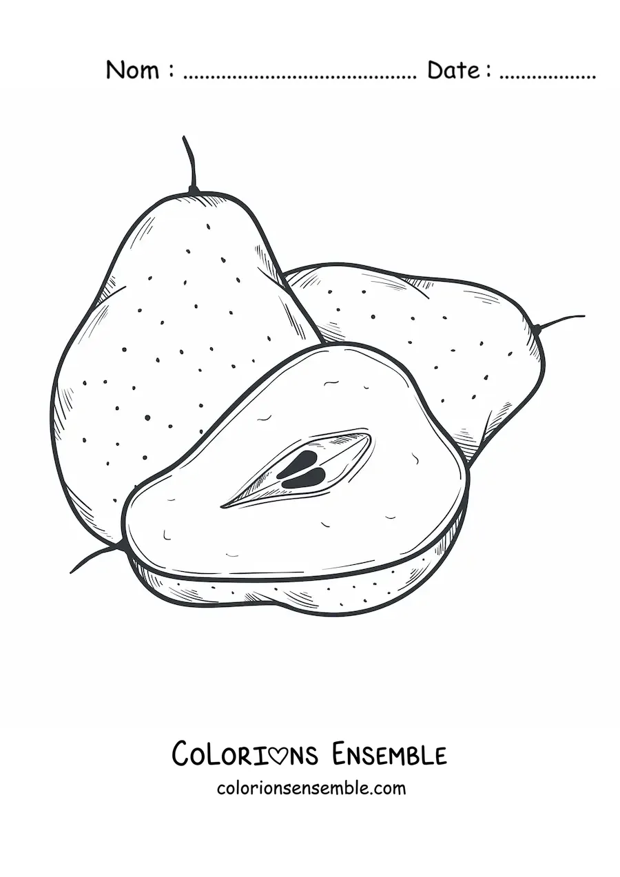 Coloriage de deux poires entières et d'une poire coupée