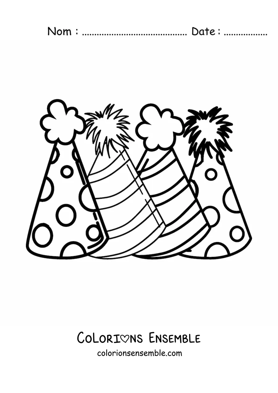Image à colorier de trois chapeaux de fête