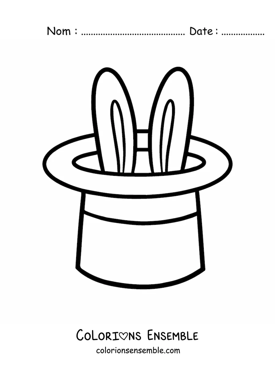 Image à colorier d'un chapeau de magicien avec un lapin à l'intérieur