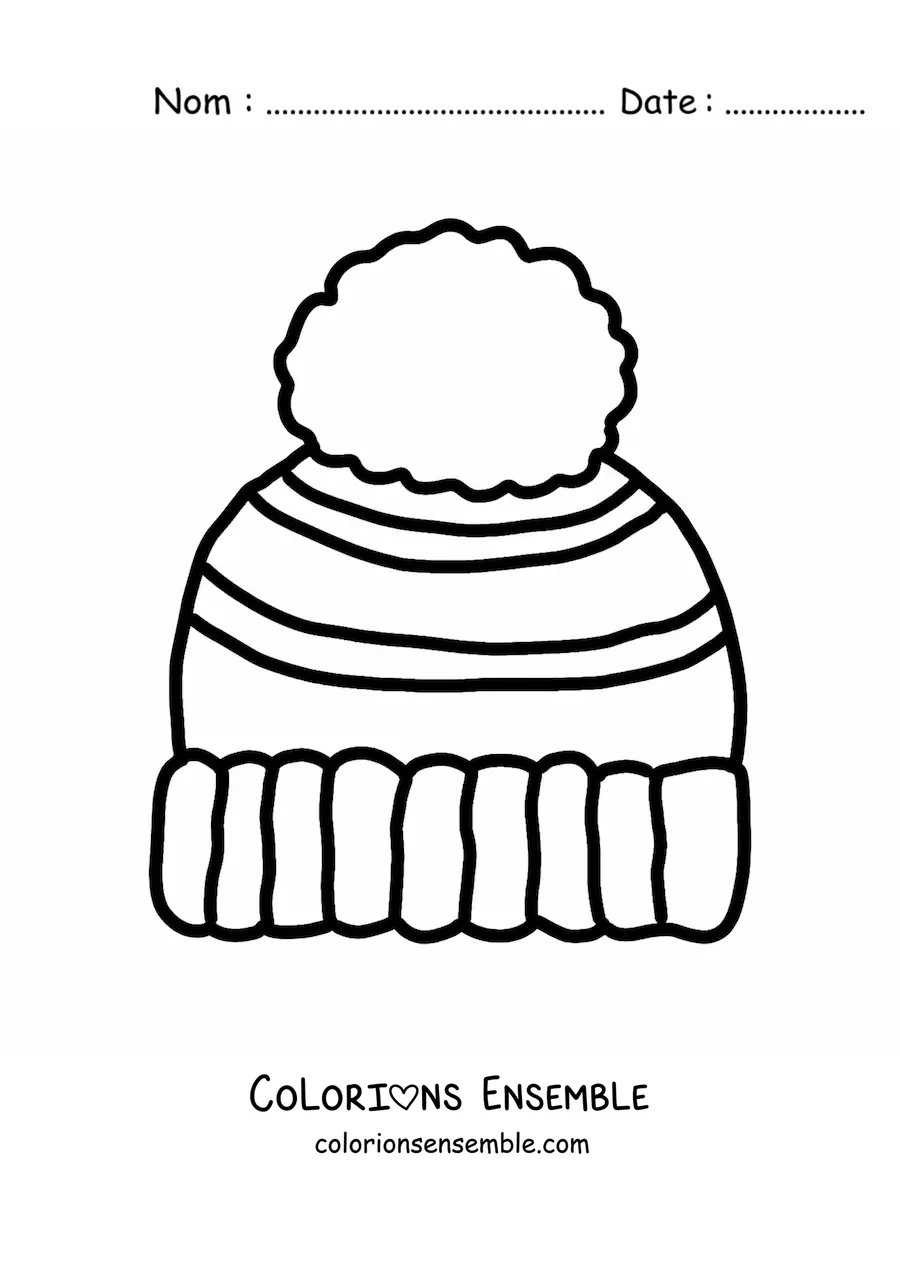 Image à colorier d'un bonnet d'hiver tricoté