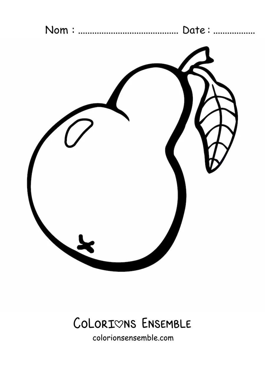 Coloriage d'une poire de dessin animé avec une feuille sur la tige