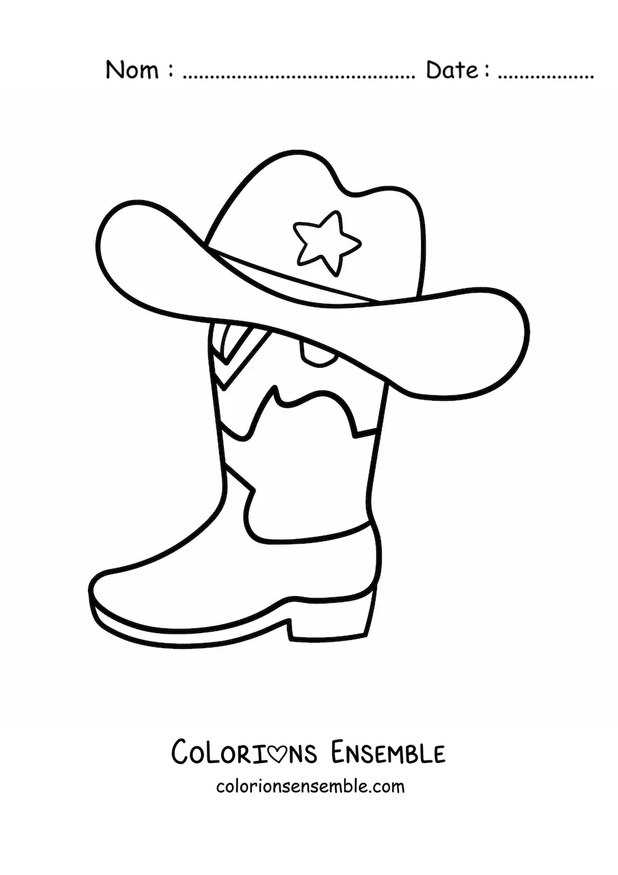 Image à colorier d'une botte et d'un chapeau de cow-boy