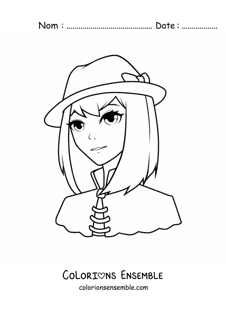 Image à colorier d'une fille rigolote coiffée d'un chapeau