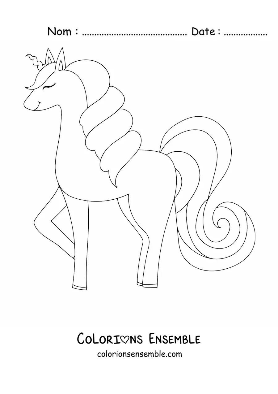 Image à colorier d’une licorne kawaii