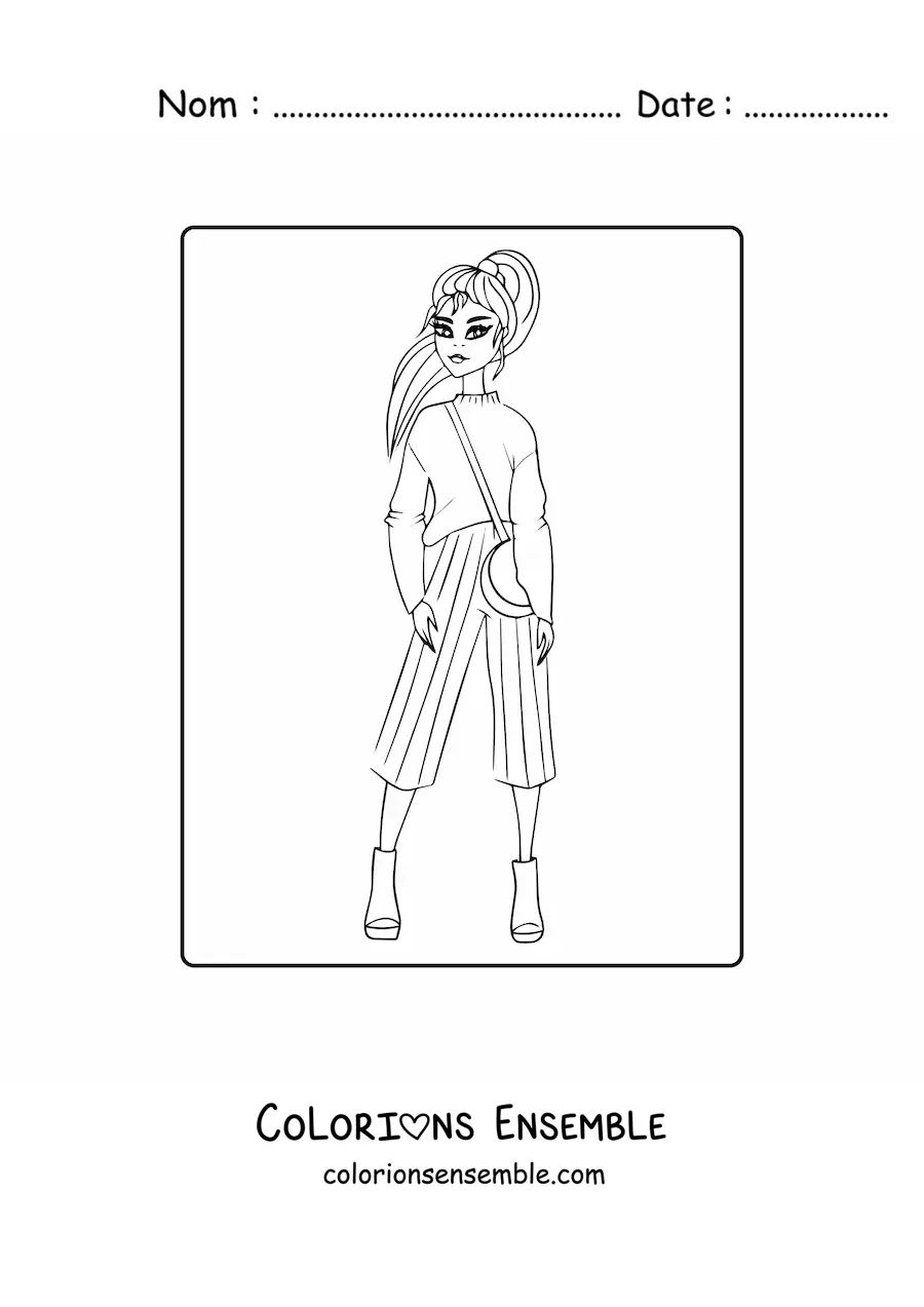 Image à colorier d'une fille portant un pantalon rayé