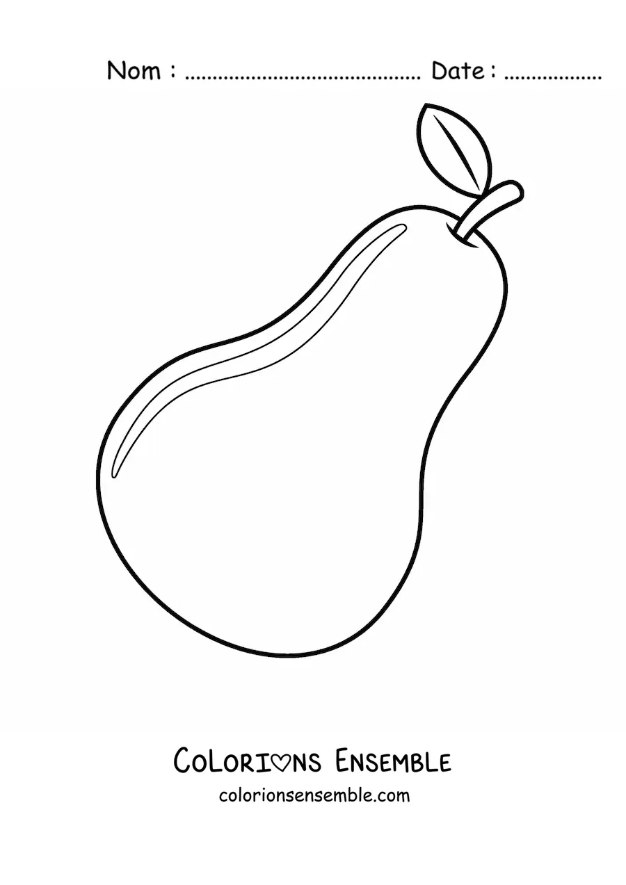 Coloriage d'une poire brillante avec une tige et une feuille