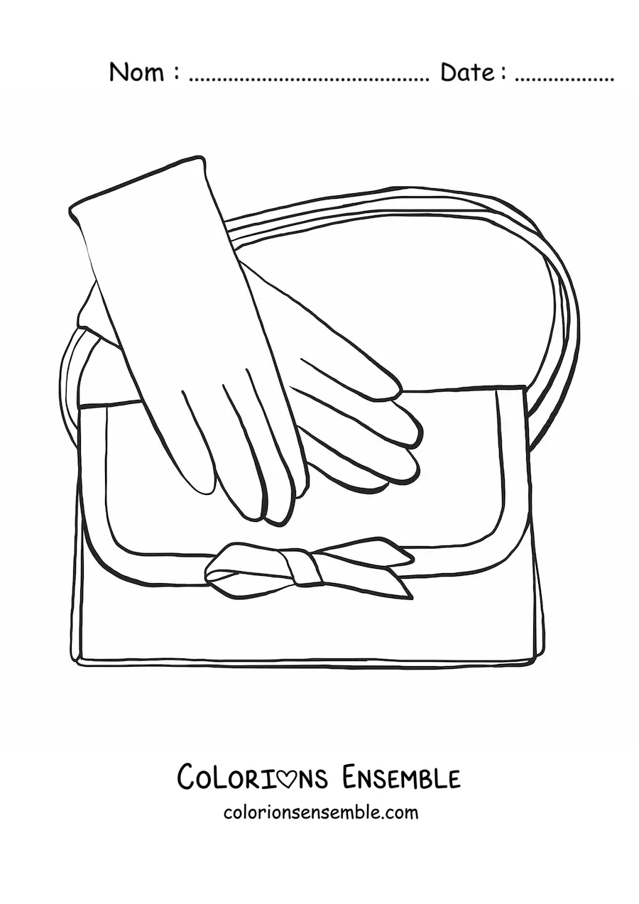 Image à colorier d'une paire de gants et d'un sac à main élégant