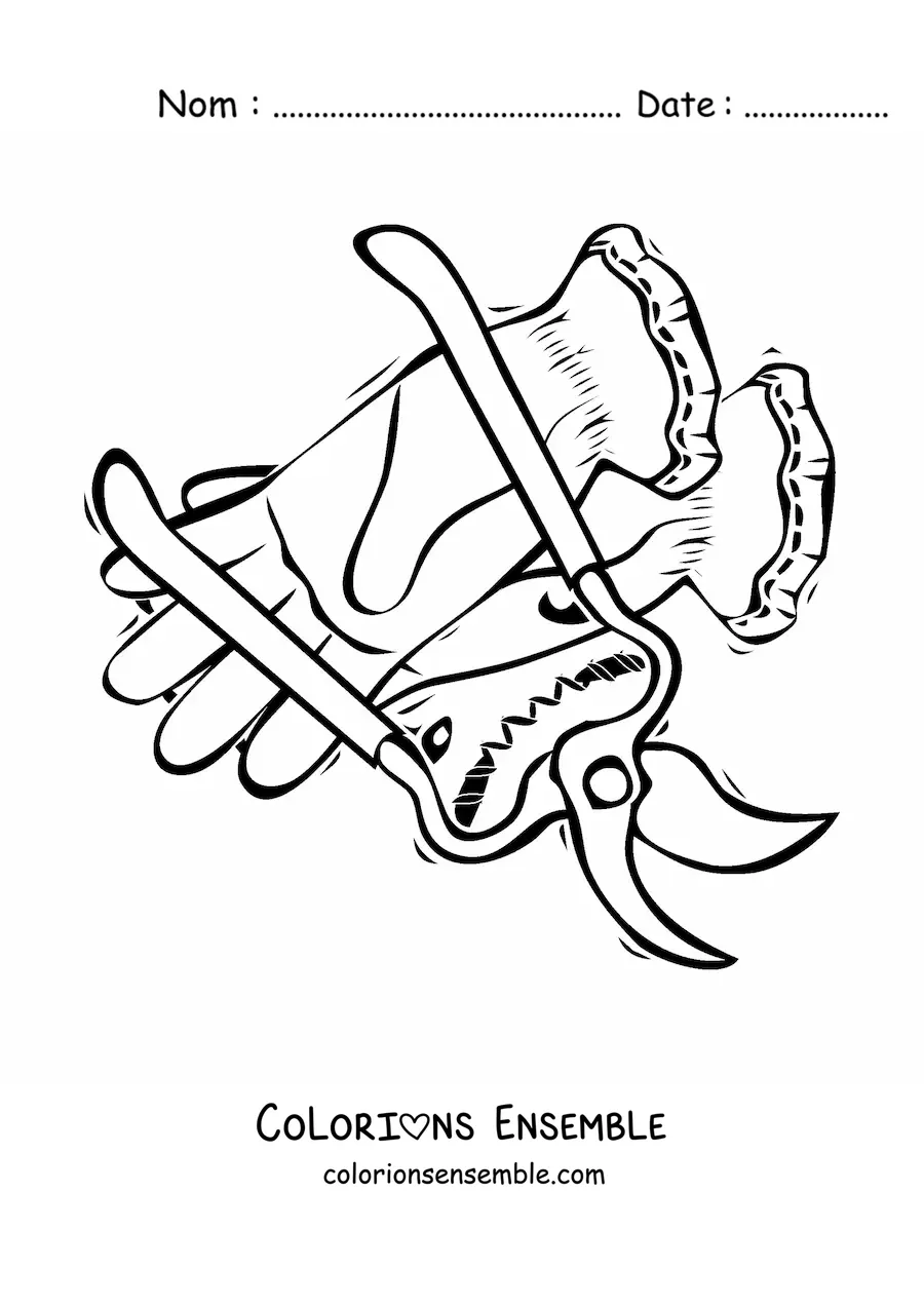 Image à colorier d'une paire de gants et d'une paire de cisailles de jardinage