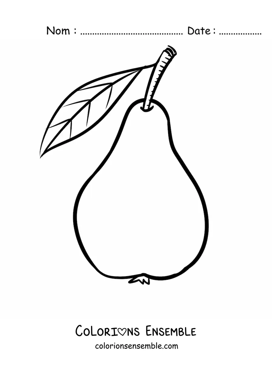 Coloriage d'une poire avec une tige et une feuille