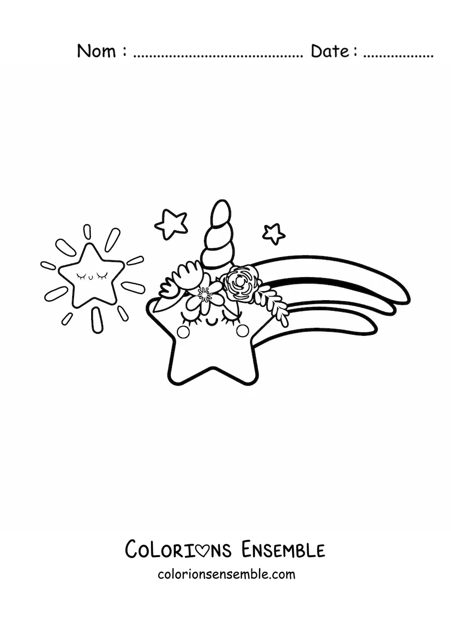 Image à colorier d'une étoile filante kawaii