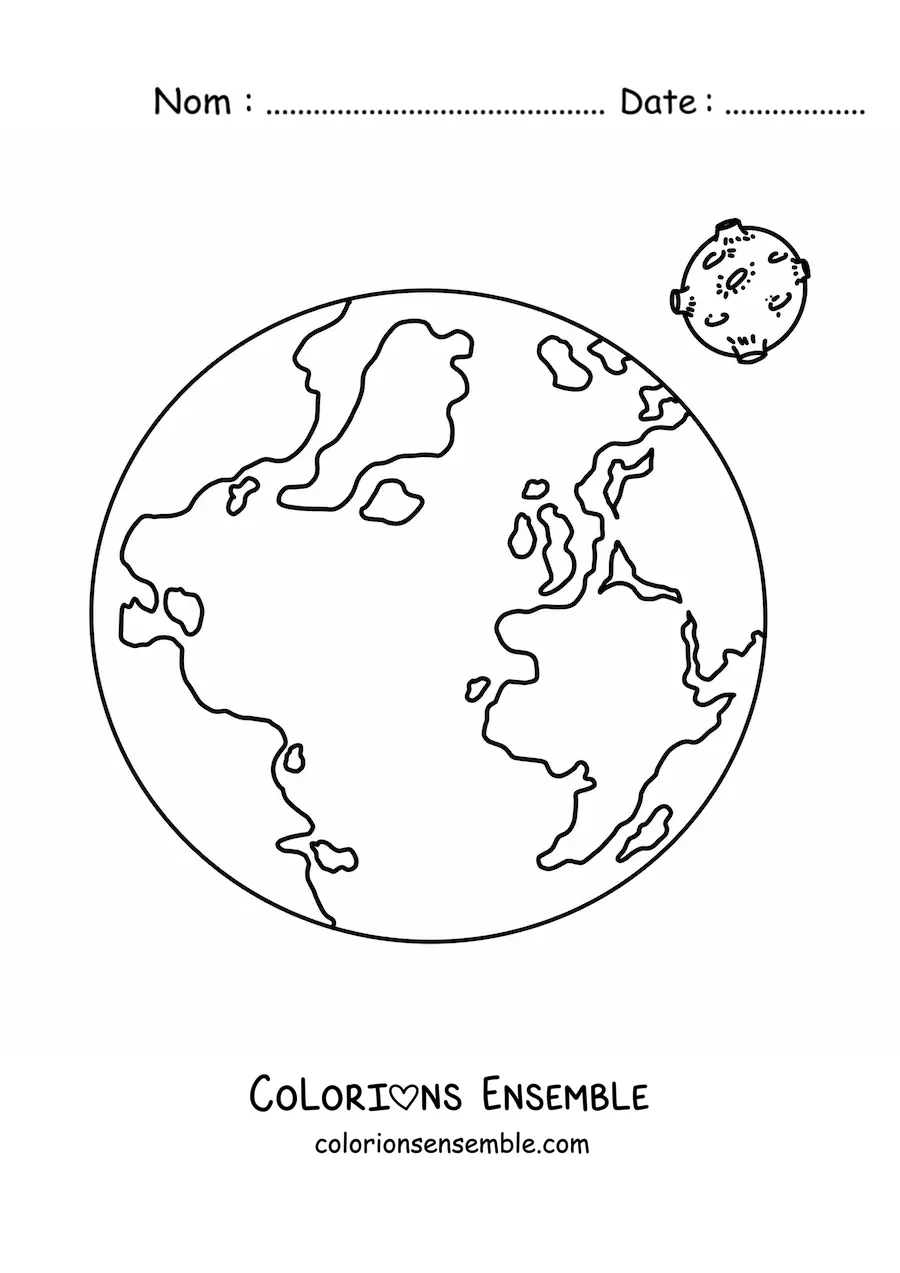 Image à colorier de la Terre et de la Lune