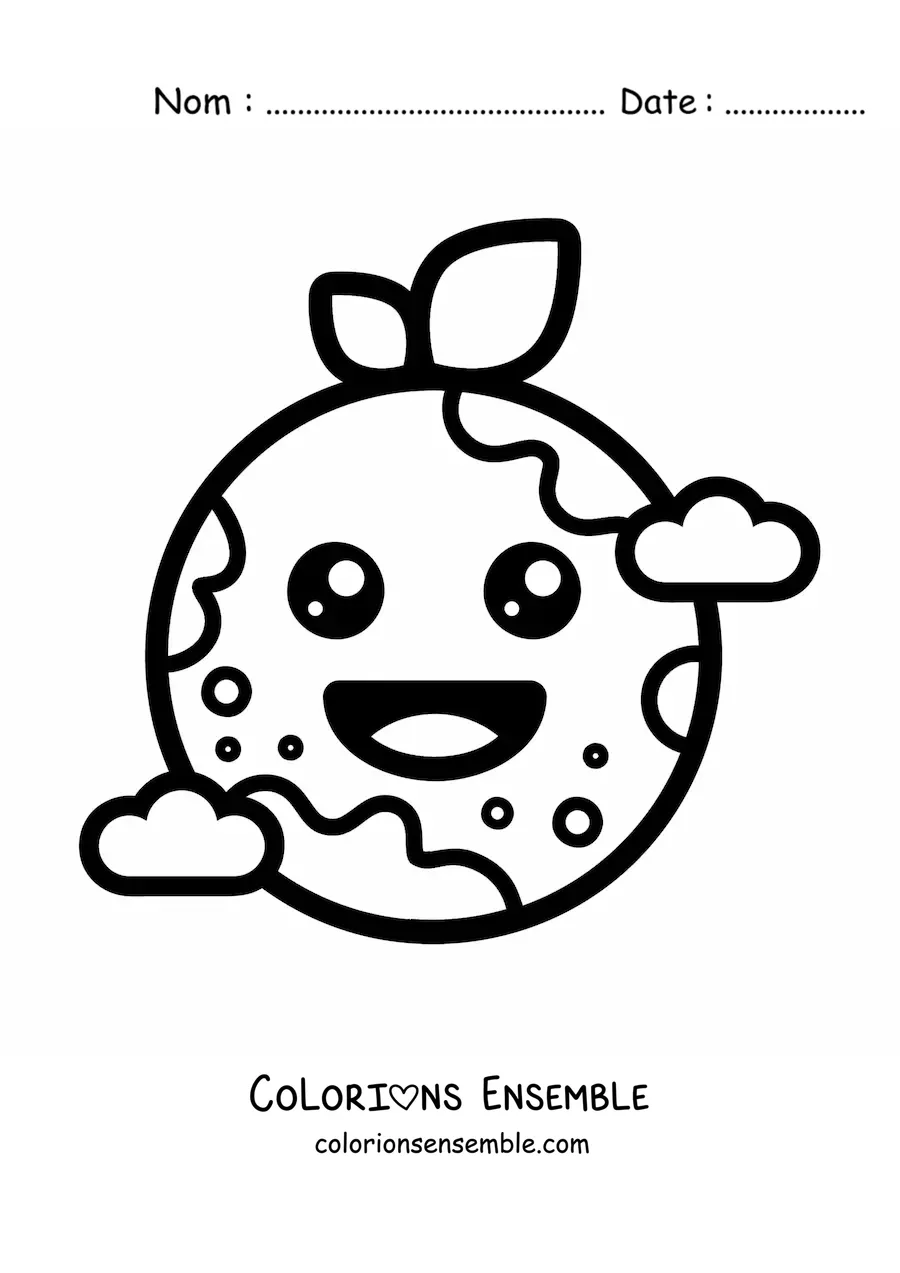 Image à colorier de la planète Terre kawaii