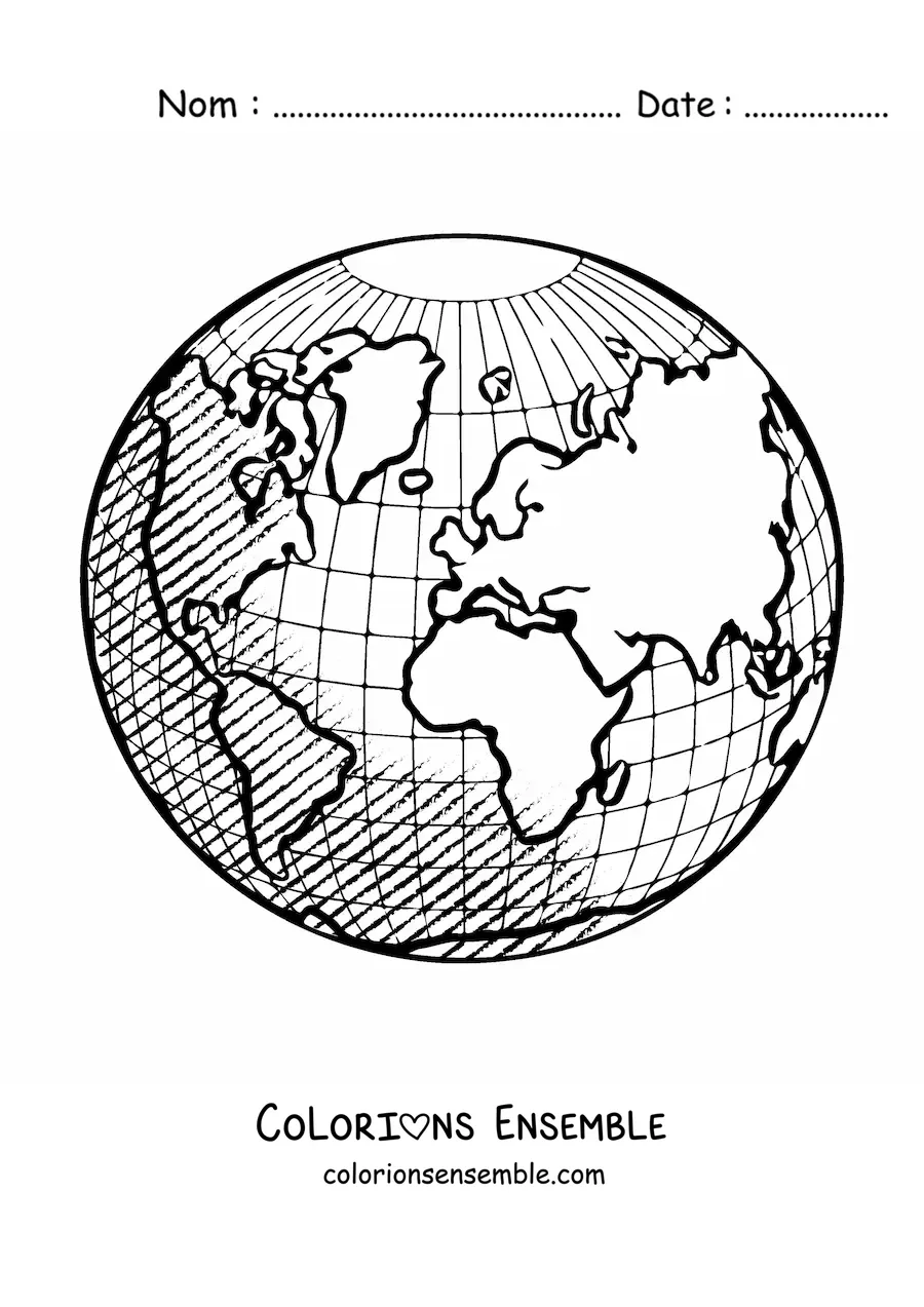 Image à colorier d'un globe terrestre
