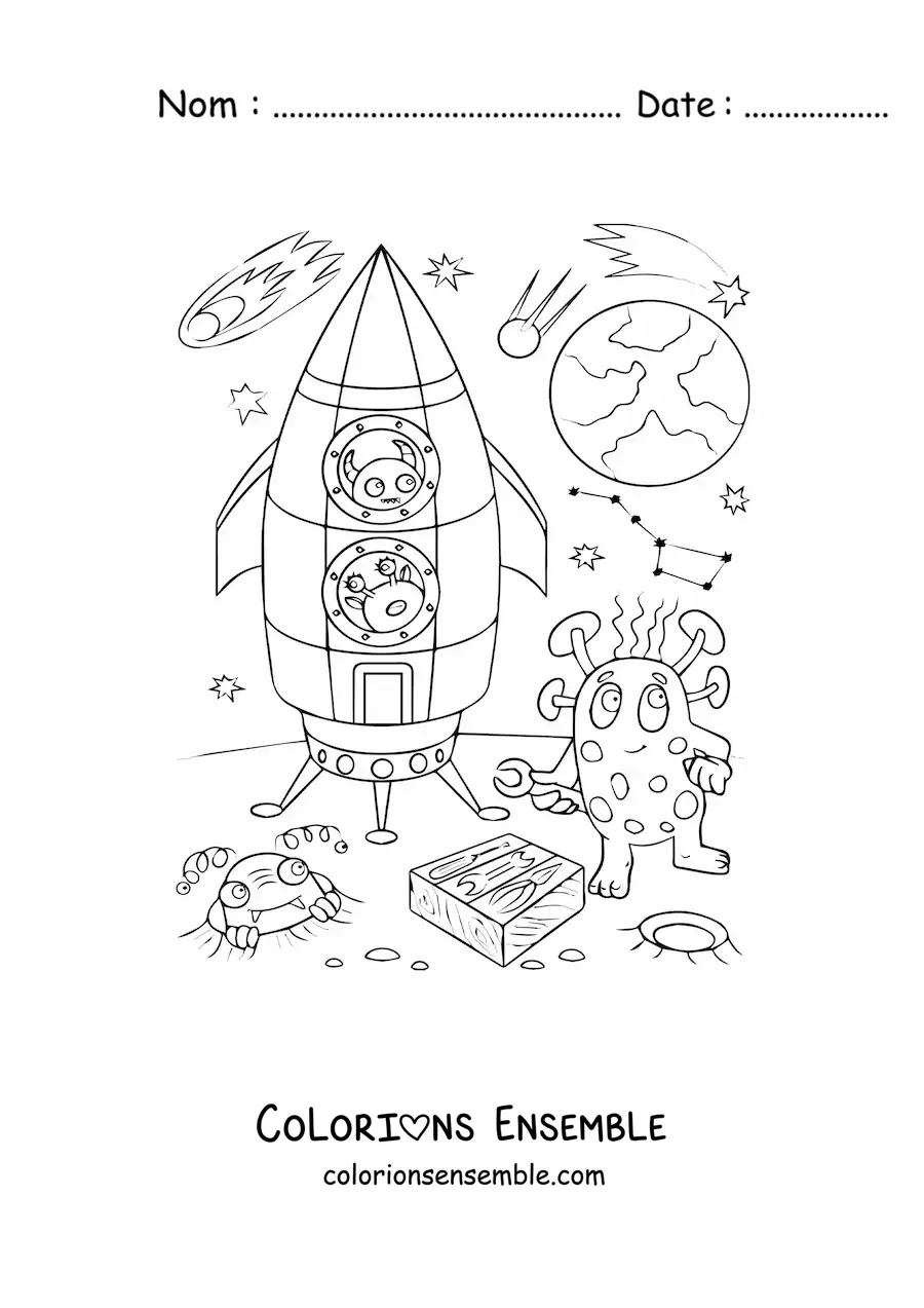 Image à colorier d'un extraterrestre sur une autre planète