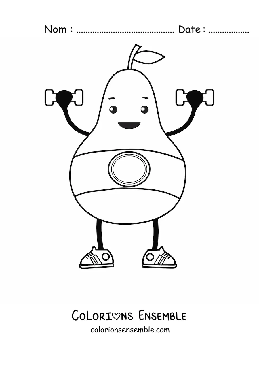Coloriage d'une poire de dessin animé en train de faire du sport