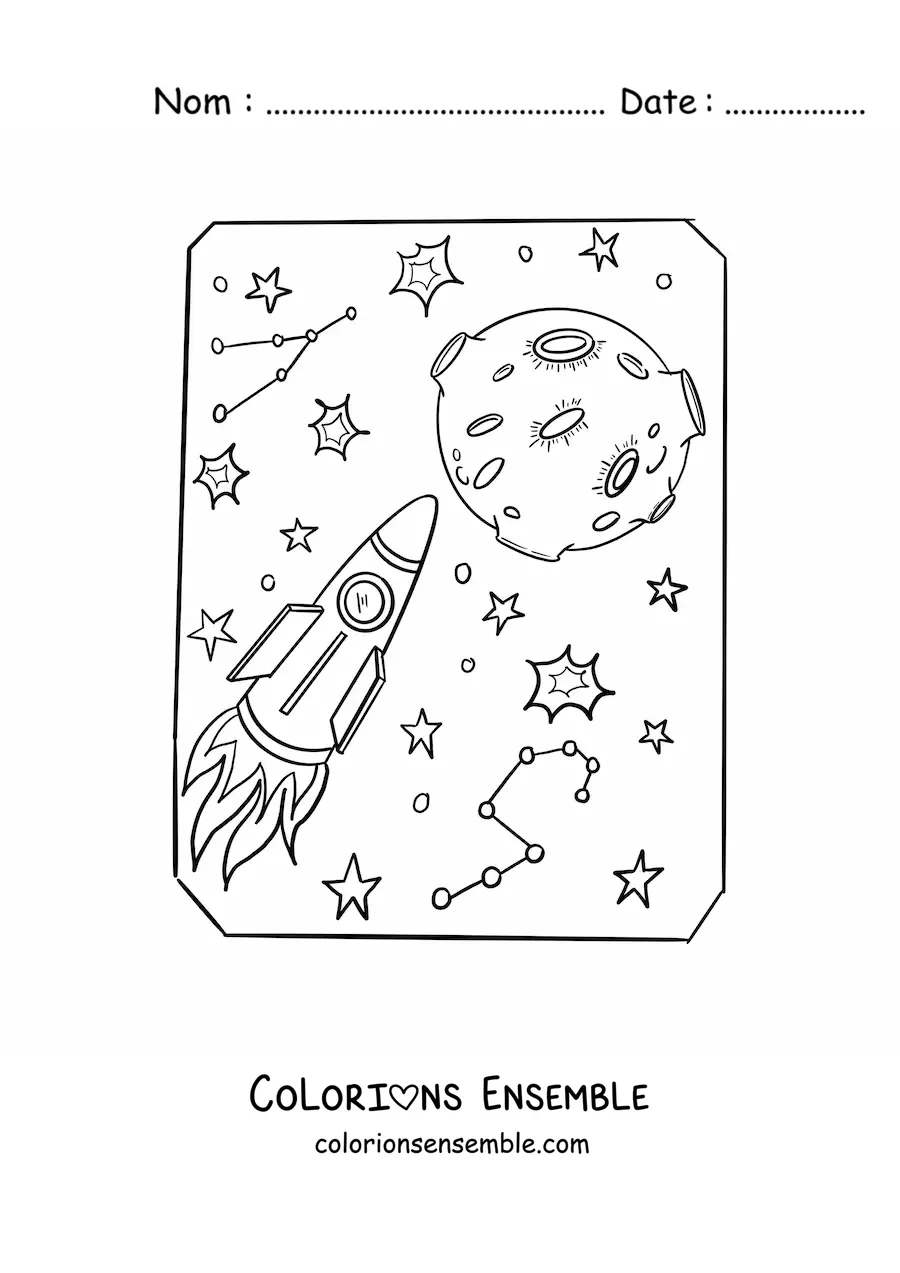 Image à colorier d'un voyage spatial vers la Lune