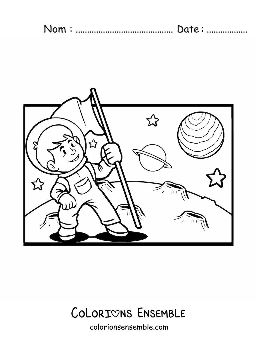 Image à colorier d'un astronaute sur la Lune